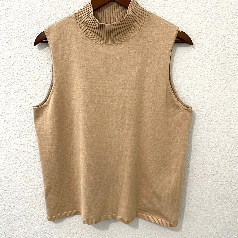 Josephine Chaus Silk Blend Sleeveless Mock Neck Sweater Tank Womens L Tan